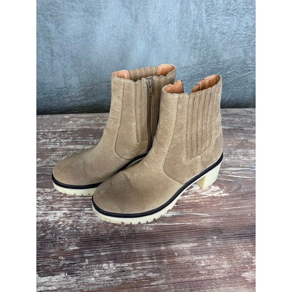 Mi.iM Nora Suede Ankle Boots Women's US 10 Taupe Lug Block Heel Zipper Casual - Picture 1 of 10